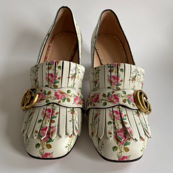 ✨SOLD✨ Gucci Marmont Fringe Loafer Floral/White - Picture 2 of 9